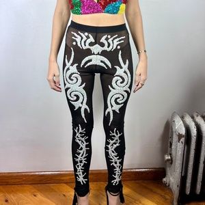 Discount Universe Tribal Skeleton Sequin Pants Sheer NWOT